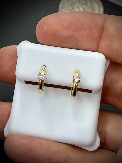 CZ Huggies Hoop Earrings 14K Yellow Gold 13x11mm Gifts Fashion For Ladies And Womens