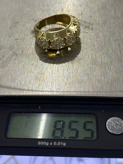 14K Yellow Real Gold Flower Ring Cubic Zirconia Size 10 For Adults