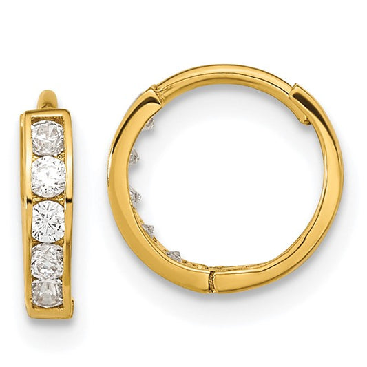 10K Real Gold Tiny Round CZ Huggies Hoop Earrings For Women's Girls Ladies 9x9mm