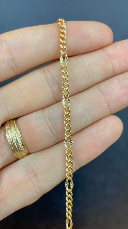 14K Gold Filled Womens Curb Link Bracelet Diamond Cut 7.5"