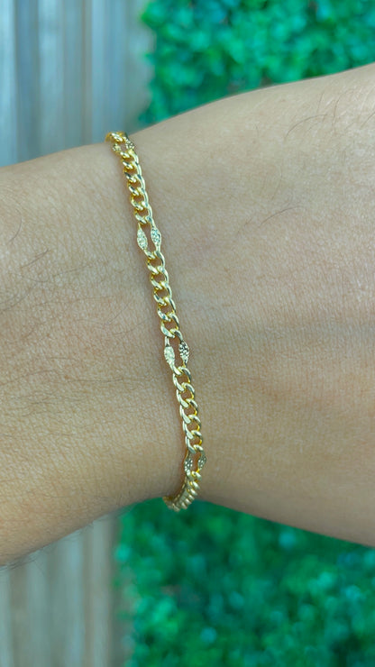 14K Gold Filled Womens Curb Link Bracelet Diamond Cut 7.5"