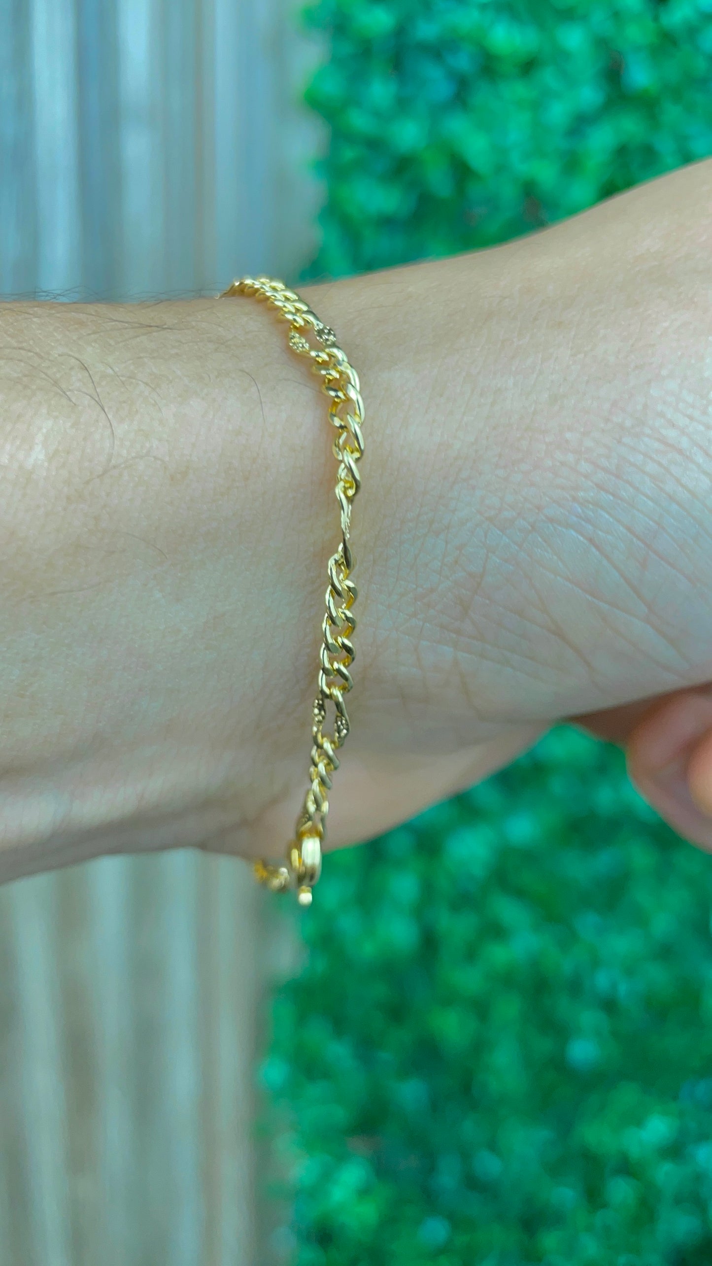 14K Gold Filled Womens Curb Link Bracelet Diamond Cut 7.5"