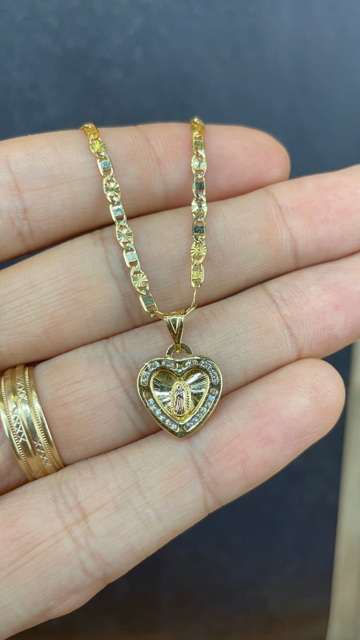 14K Gold Filled Heart Virgen de Guadalupe Bracelet Link Chain for Anniversary Gifts