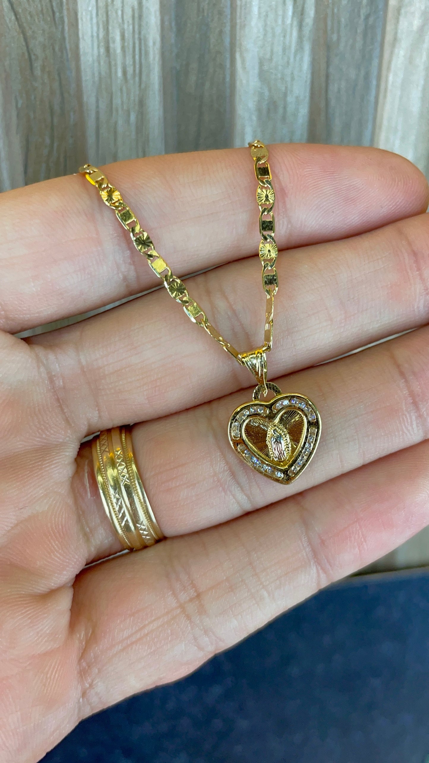 14K Gold Filled Heart Virgen de Guadalupe Bracelet Link Chain for Anniversary Gifts