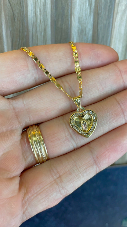 14K Gold Filled Heart Virgen de Guadalupe Bracelet Link Chain for Anniversary Gifts