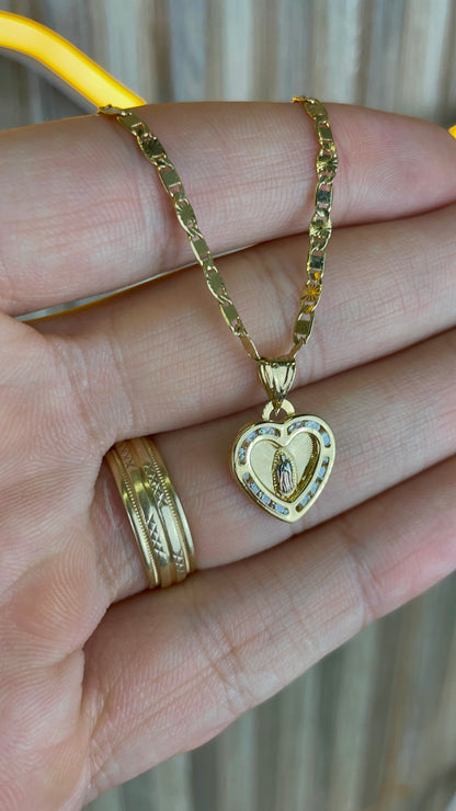 14K Gold Filled Heart Virgen de Guadalupe Bracelet Link Chain for Anniversary Gifts