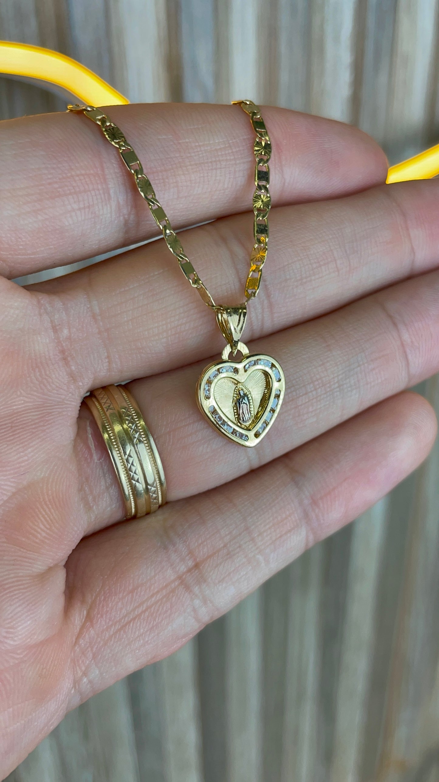 14K Gold Filled Heart Virgen de Guadalupe Bracelet Link Chain for Anniversary Gifts
