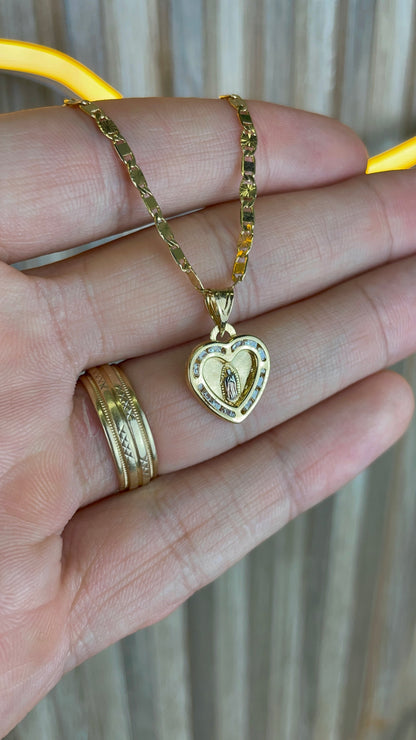 14K Gold Filled Heart Virgen de Guadalupe Bracelet Link Chain for Anniversary Gifts