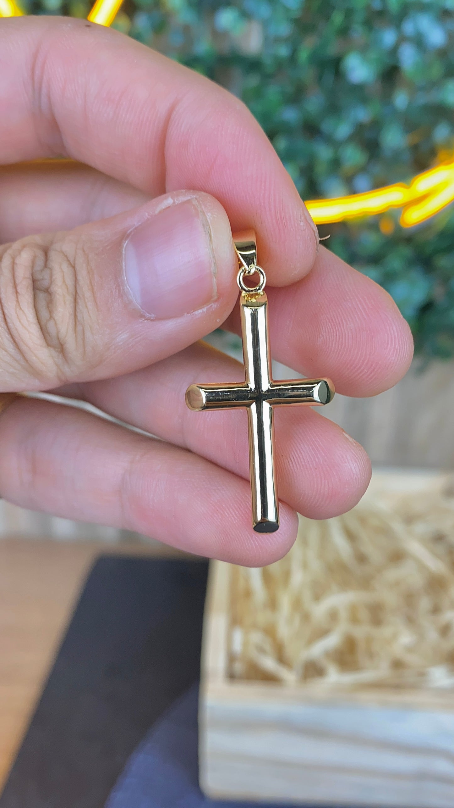 14K Gold Filled Cross Pendant for Womens Mens 35x20mm