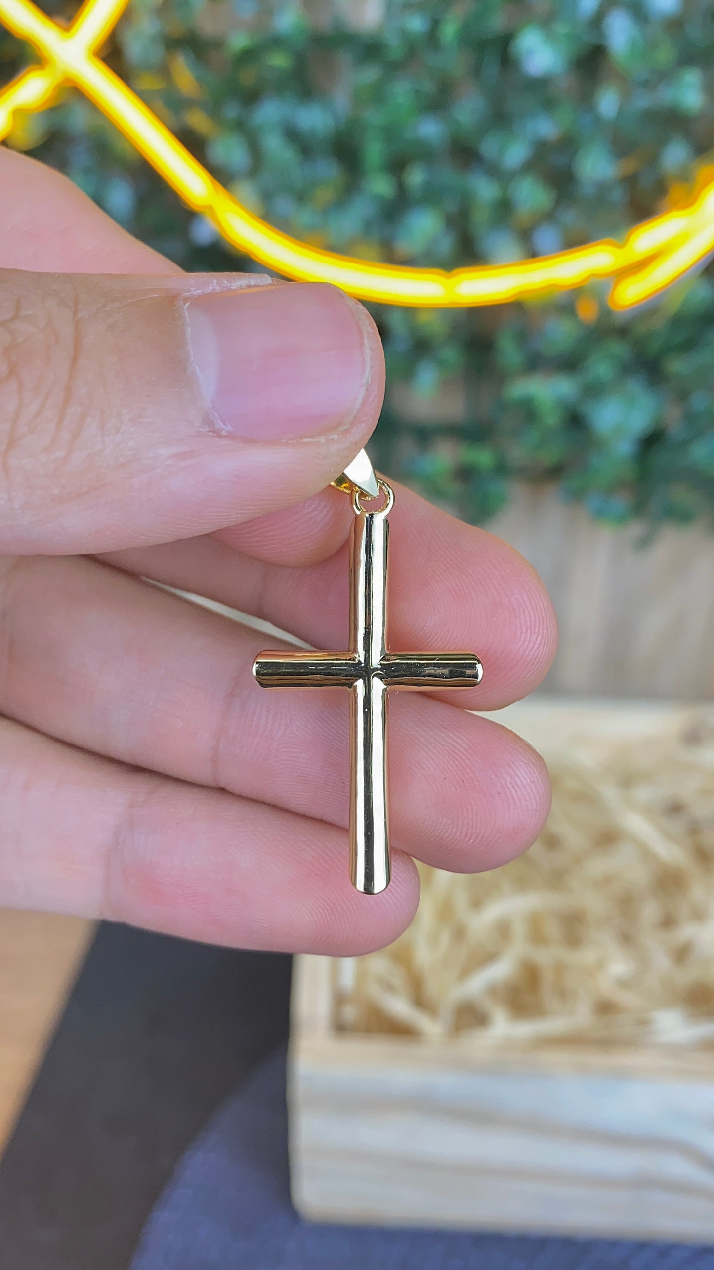 14K Gold Filled Cross Pendant for Womens Mens 35x20mm