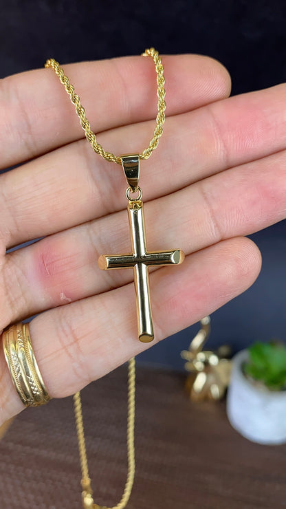 Tube Cross Necklace Rope Chain 18" for Mens Womens Gold Filled
