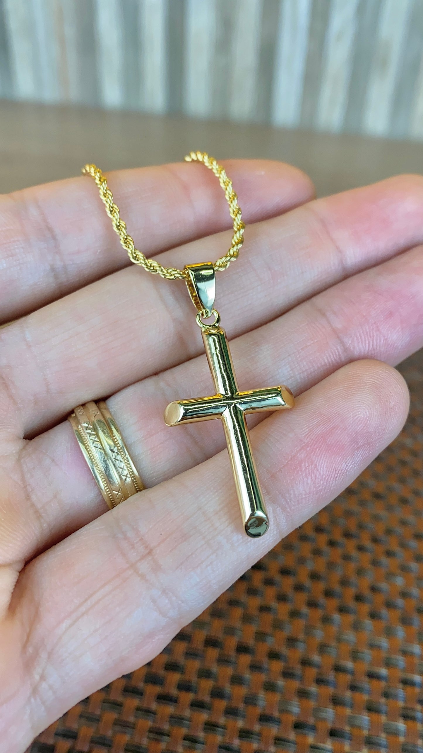 Tube Cross Necklace Rope Chain 18" for Mens Womens Gold Filled