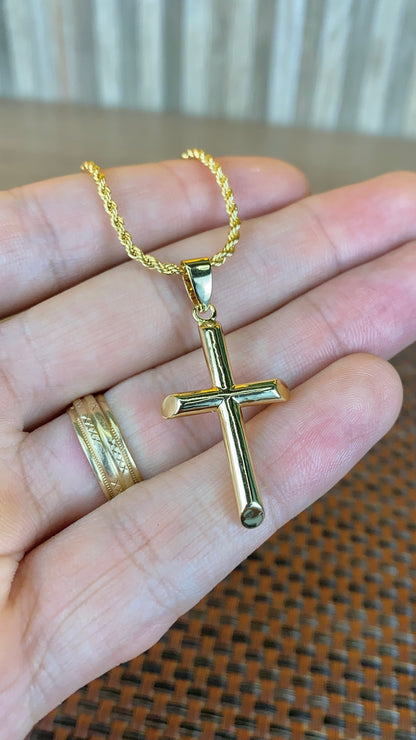 Tube Cross Necklace Rope Chain 18" for Mens Womens Gold Filled