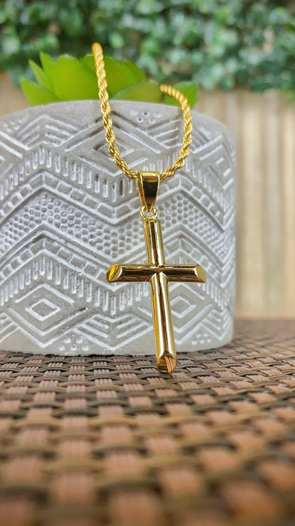 Tube Cross Necklace Rope Chain 18" for Mens Womens Gold Filled