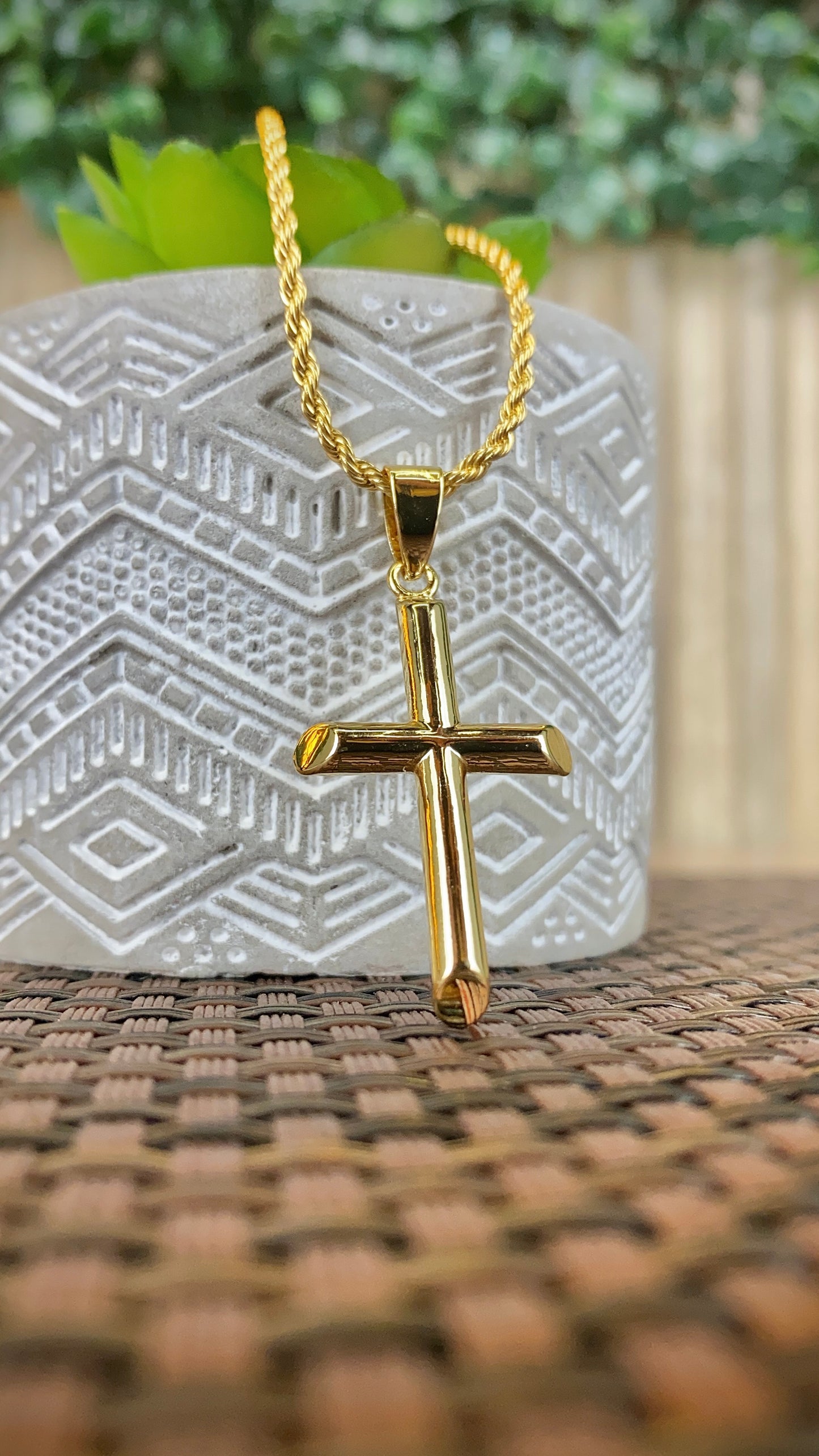 Tube Cross Necklace Rope Chain 18" for Mens Womens Gold Filled