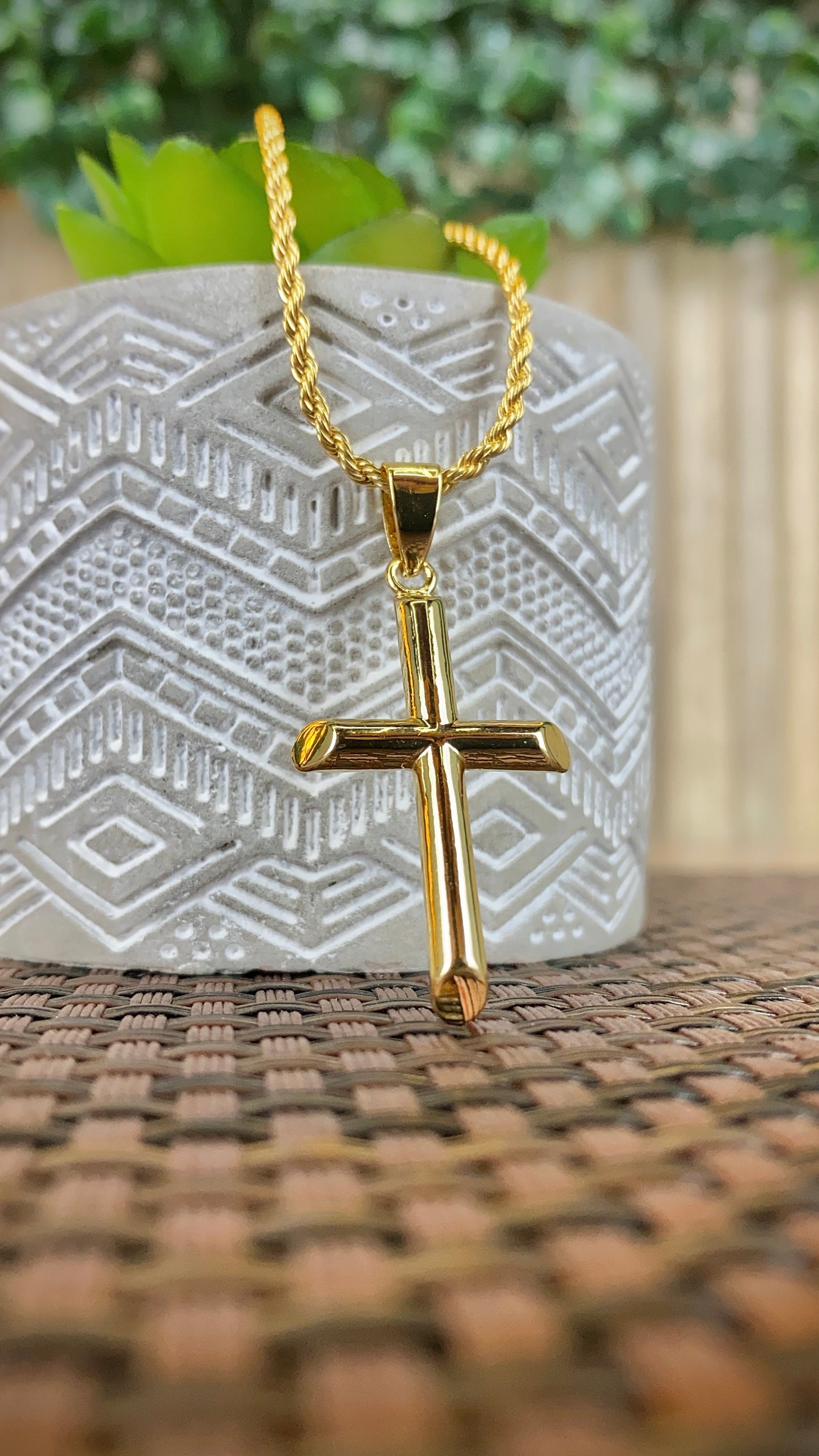 Tube Cross Necklace Rope Chain 18" for Mens Womens Gold Filled