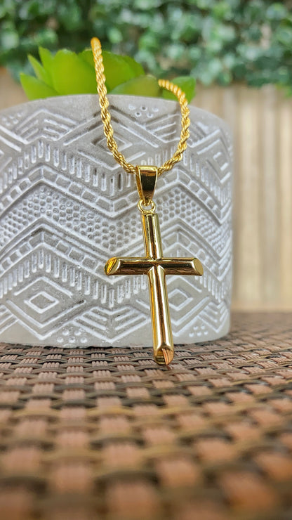 Tube Cross Necklace Rope Chain 18" for Mens Womens Gold Filled