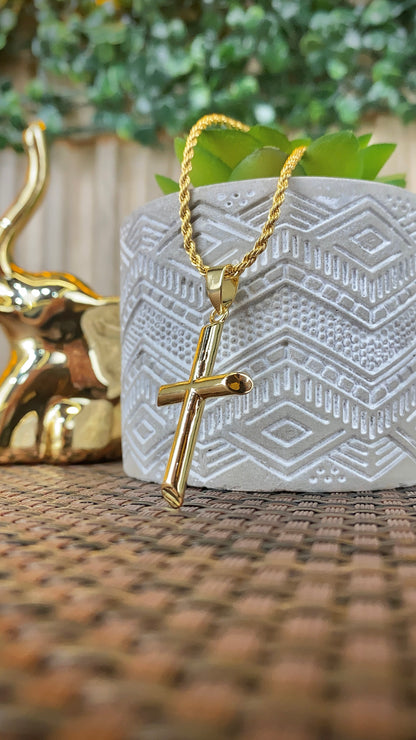 Tube Cross Necklace Rope Chain 18" for Mens Womens Gold Filled