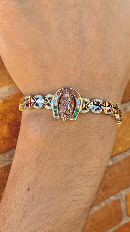 Tri Color CZ Virgen de Guadalupe Bracelet for Womens 7.5"