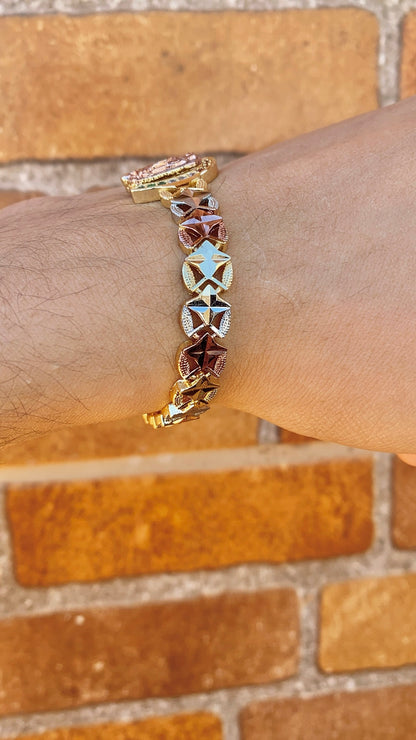 Tri Color CZ Virgen de Guadalupe Bracelet for Womens 7.5"