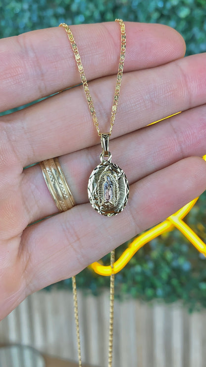 14K Gold Filled Virgen de Guadalupe Necklace for Womens Snail Chain 20" Gifts