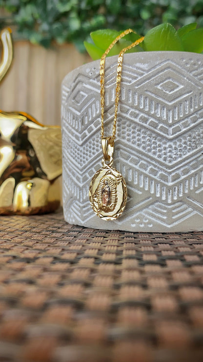 14K Gold Filled Virgen de Guadalupe Necklace for Womens Snail Chain 20" Gifts