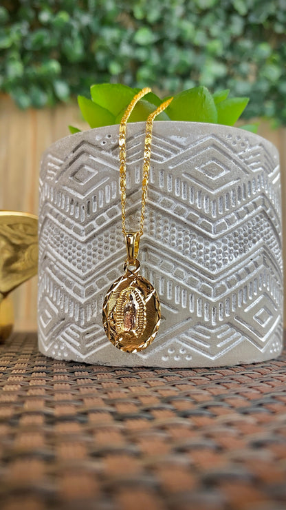 14K Gold Filled Virgen de Guadalupe Necklace for Womens Snail Chain 20" Gifts