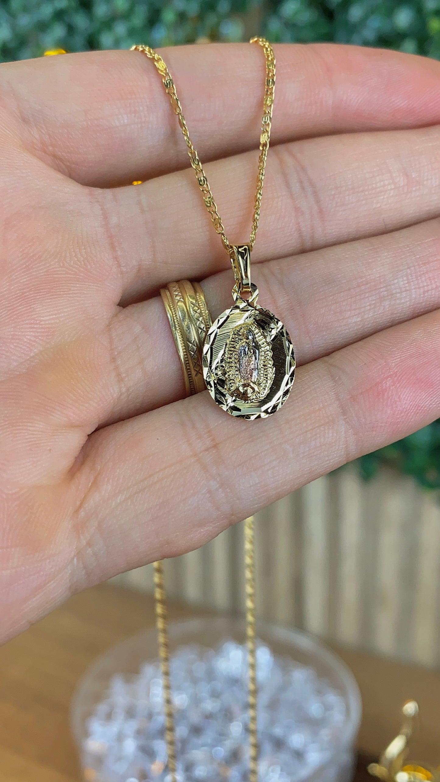 14K Gold Filled Virgen de Guadalupe Necklace for Womens Snail Chain 20" Gifts