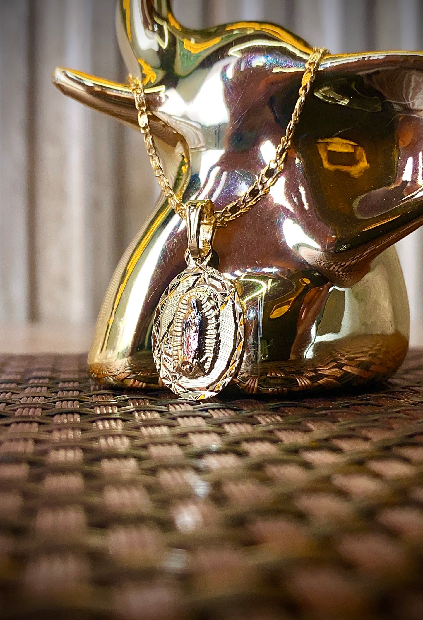 14K Gold Filled Virgen de Guadalupe Necklace for Womens Snail Chain 20" Gifts