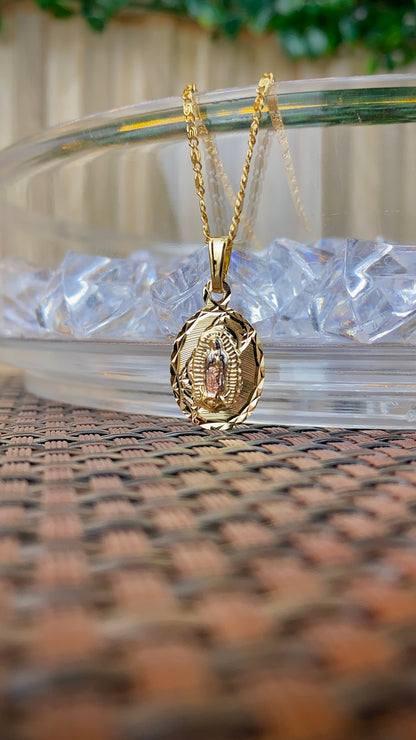 14K Gold Filled Virgen de Guadalupe Necklace for Womens Snail Chain 20" Gifts