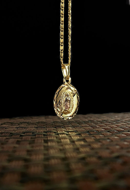 14K Gold Filled Virgen de Guadalupe Necklace for Womens Snail Chain 20" Gifts