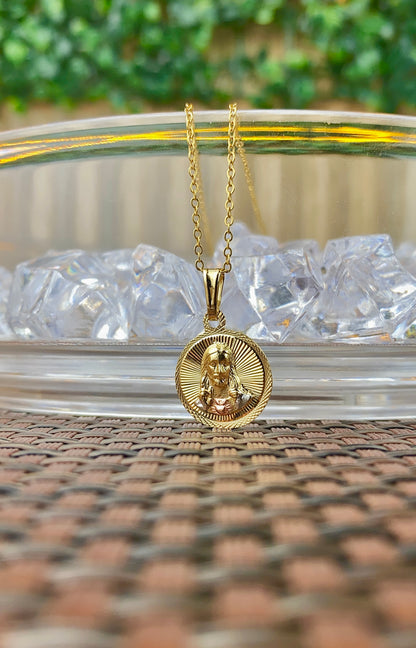 Jesus Sacred Heart Pendant Cable Link Necklace for Womens 17"