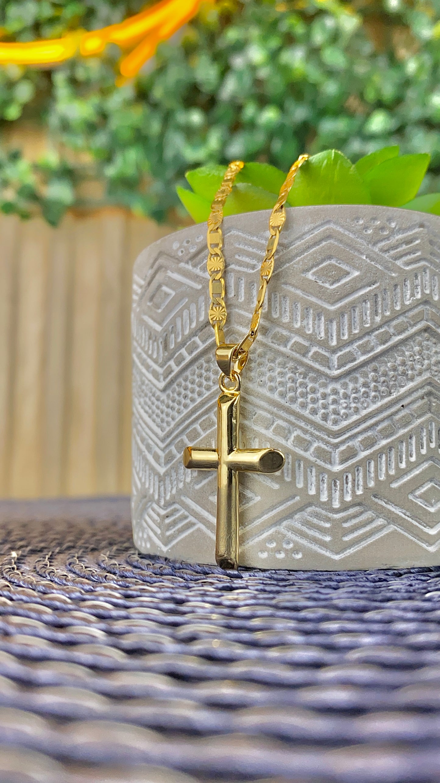 14K Gold Filled Cross Necklace Valentino Chain for Womens Mens 30x18mm