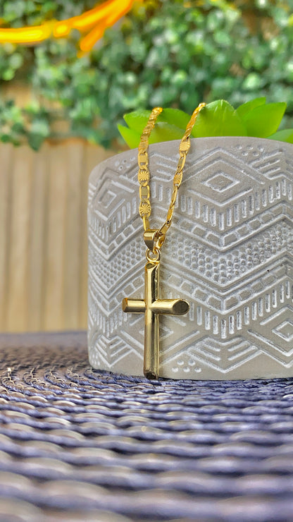14K Gold Filled Cross Necklace Valentino Chain for Womens Mens 30x18mm