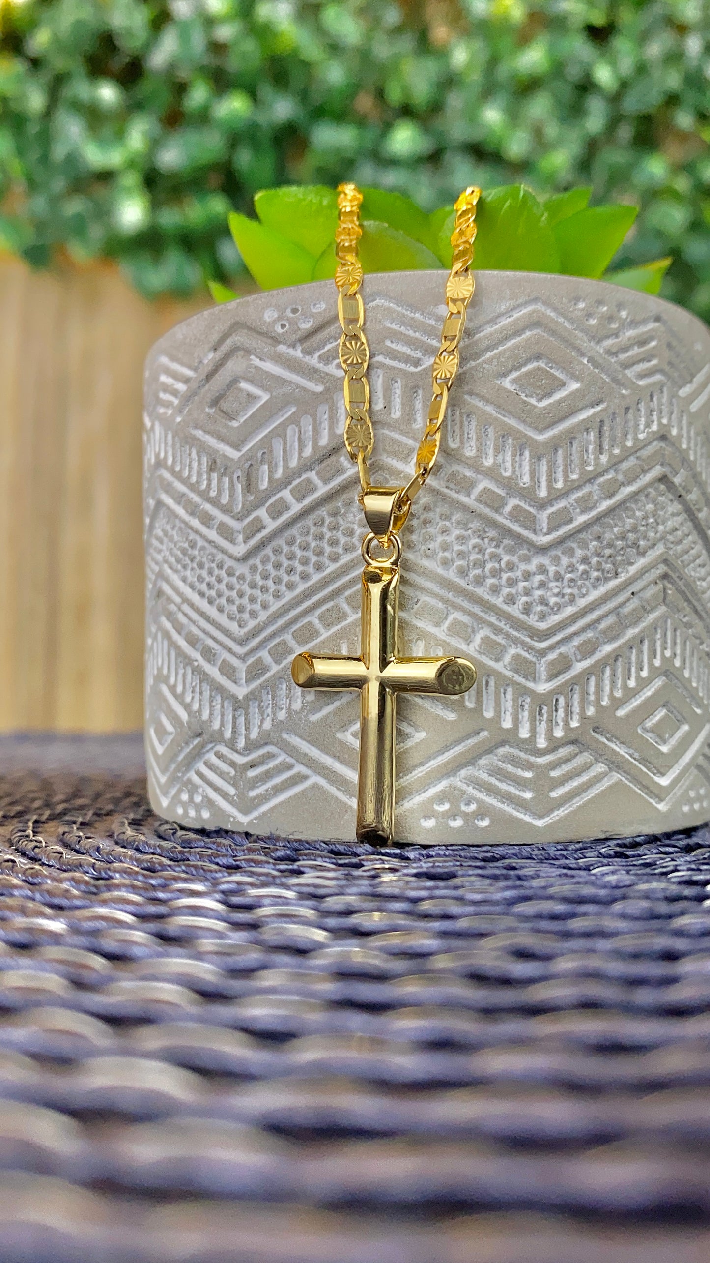 14K Gold Filled Cross Necklace Valentino Chain for Womens Mens 30x18mm
