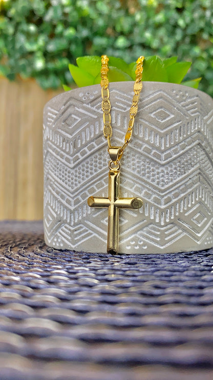 14K Gold Filled Cross Necklace Valentino Chain for Womens Mens 30x18mm