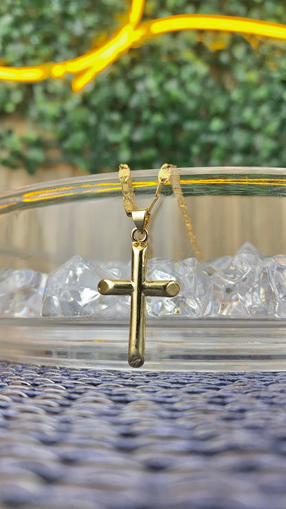 14K Gold Filled Cross Necklace Valentino Chain for Womens Mens 30x18mm