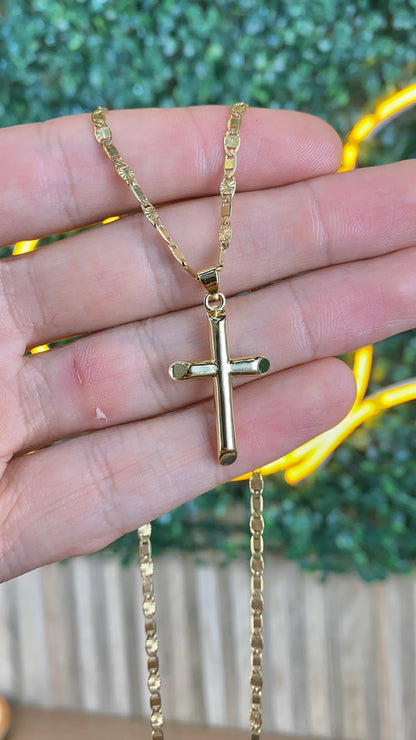 14K Gold Filled Cross Necklace Valentino Chain for Womens Mens 30x18mm