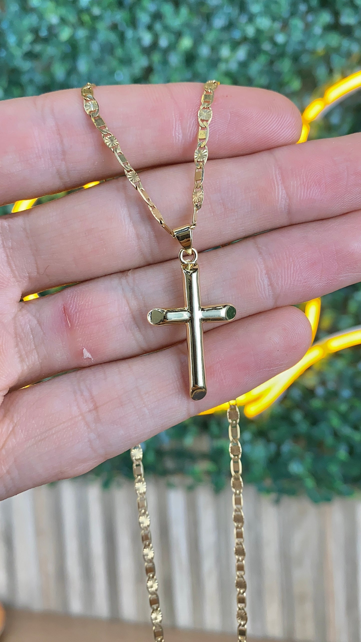 14K Gold Filled Cross Necklace Valentino Chain for Womens Mens 30x18mm