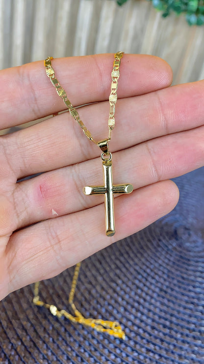 14K Gold Filled Cross Necklace Valentino Chain for Womens Mens 30x18mm