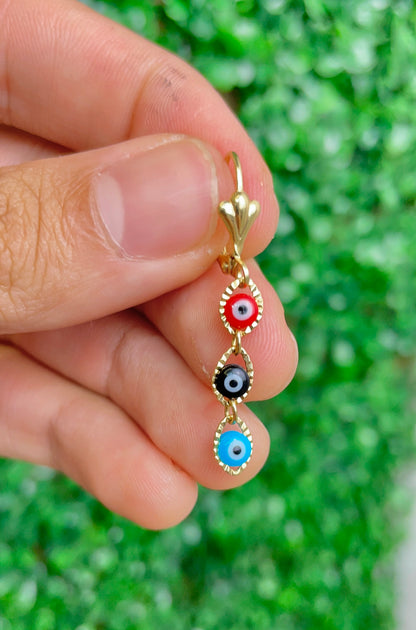 Evil Eye Lever Back Earrings for Womens Gold Filled 40x5.5mm