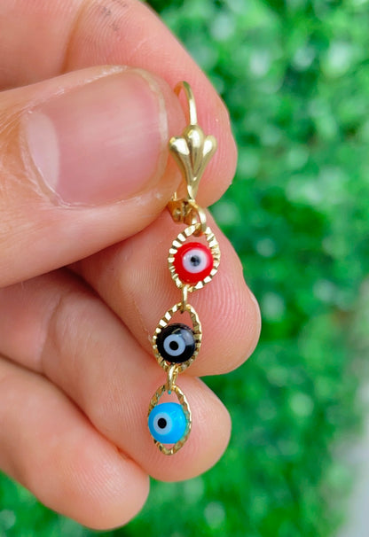 Evil Eye Lever Back Earrings for Womens Gold Filled 40x5.5mm