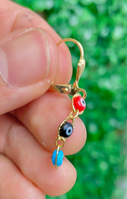 Evil Eye Lever Back Earrings for Womens Gold Filled 40x5.5mm