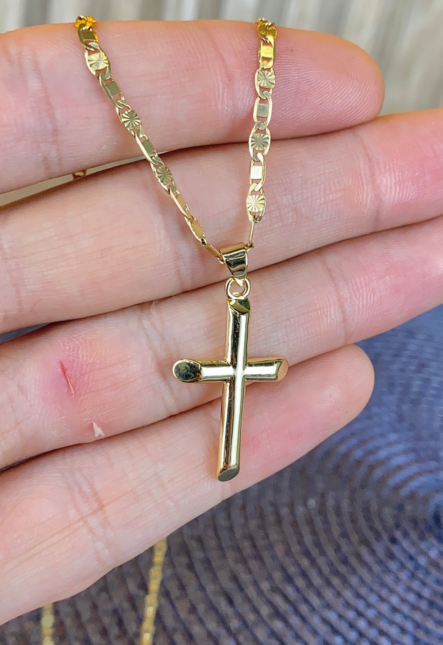 14K Gold Filled Cross Necklace Valentino Chain for Womens Mens 30x18mm