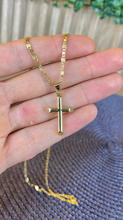 14K Gold Filled Cross Necklace Valentino Chain for Womens Mens 30x18mm