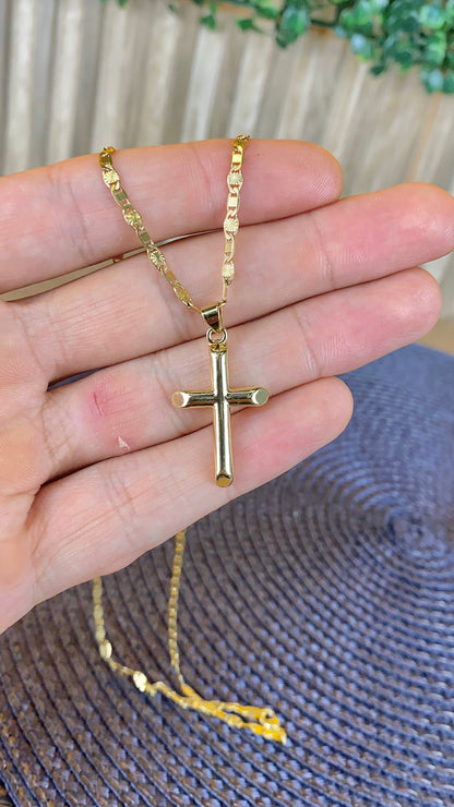 14K Gold Filled Cross Necklace Valentino Chain for Womens Mens 30x18mm