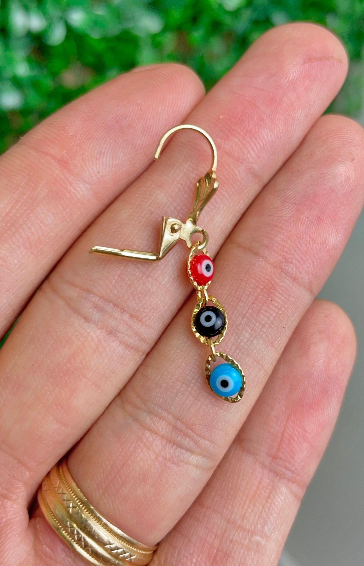 Evil Eye Lever Back Earrings for Womens Gold Filled 40x5.5mm