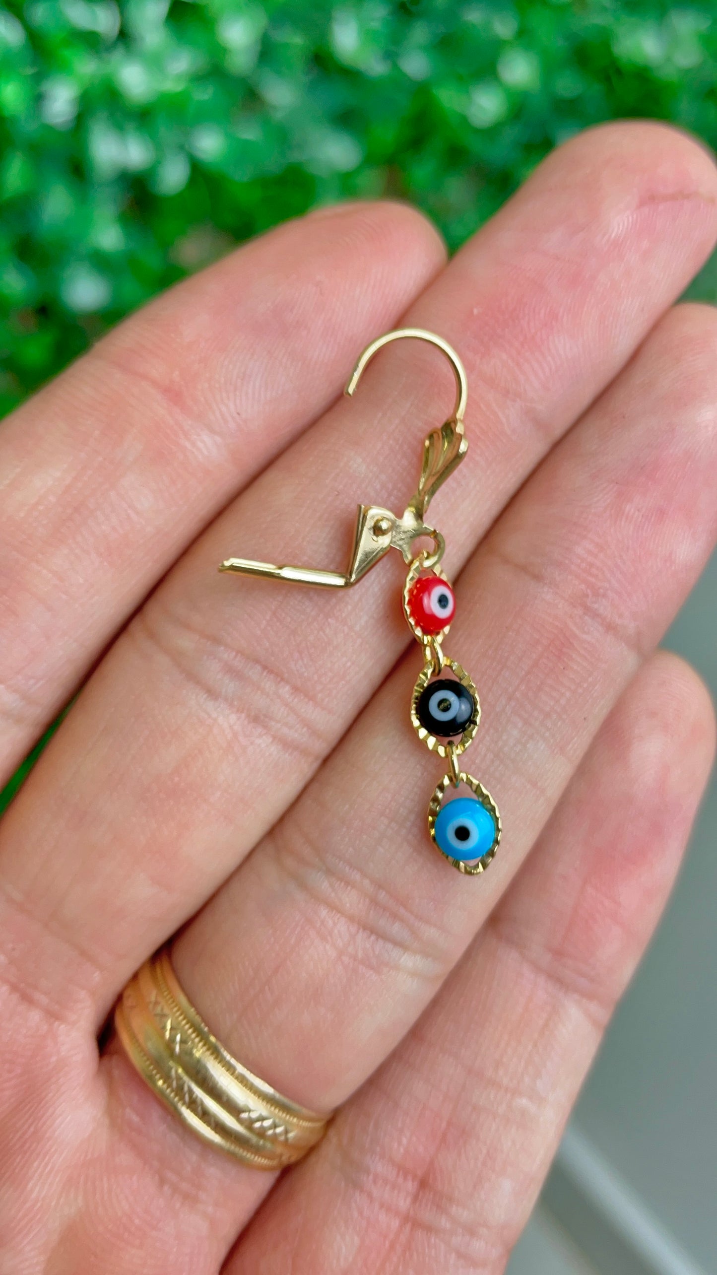 Evil Eye Lever Back Earrings for Womens Gold Filled 40x5.5mm
