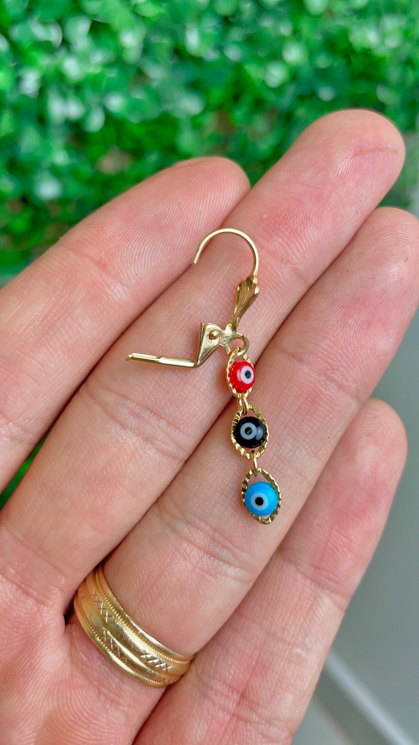 Evil Eye Lever Back Earrings for Womens Gold Filled 40x5.5mm