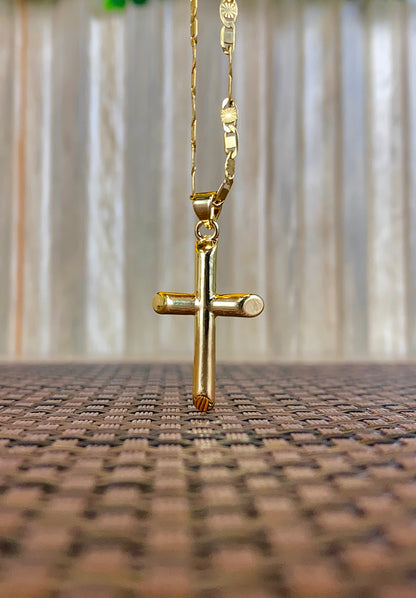 14K Gold Filled Cross Necklace Valentino Chain for Womens Mens 30x18mm